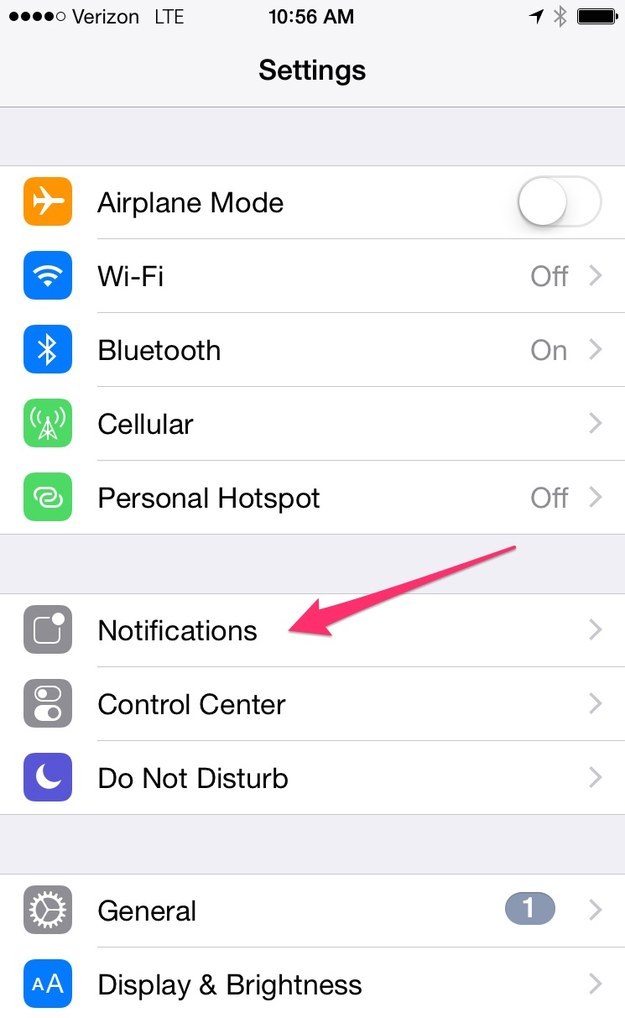 On an iPhone, within Settings, tap on Notifications: