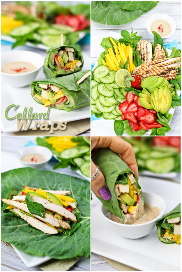 Chicken Collard Wraps with Satay-Style Dipping Sauce