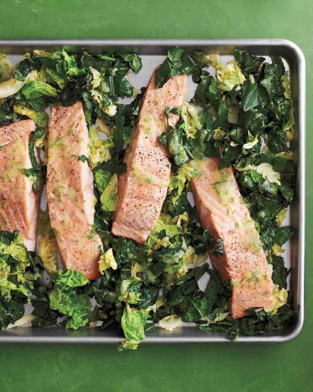 Roasted Salmon with Kale and Cabbage