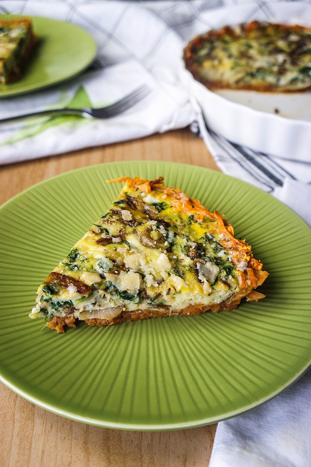 Spinach and Caramelized Onion Frittata With a Sweet Potato Crust