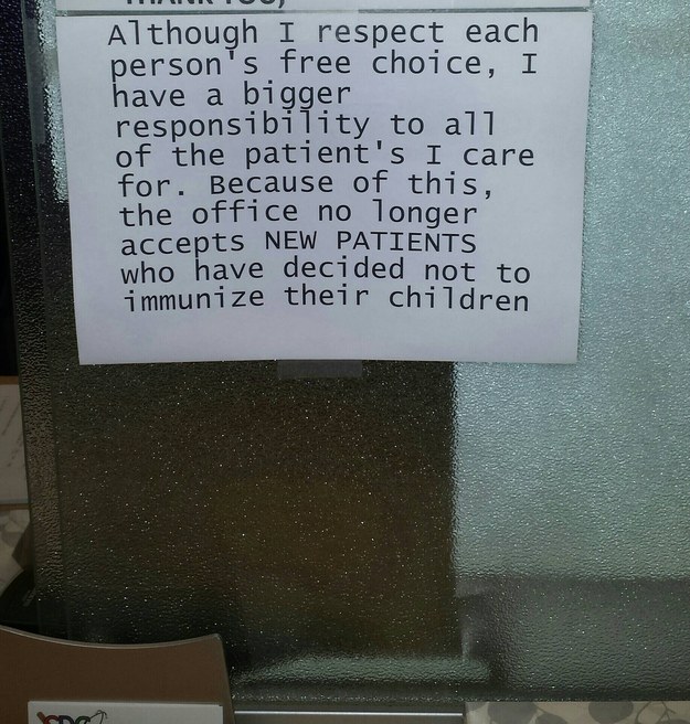 On Reddit, a patient posted a note hung outside her pediatrician’s office, under the title “Our pediatrician doesn’t put up with Bullshit.”