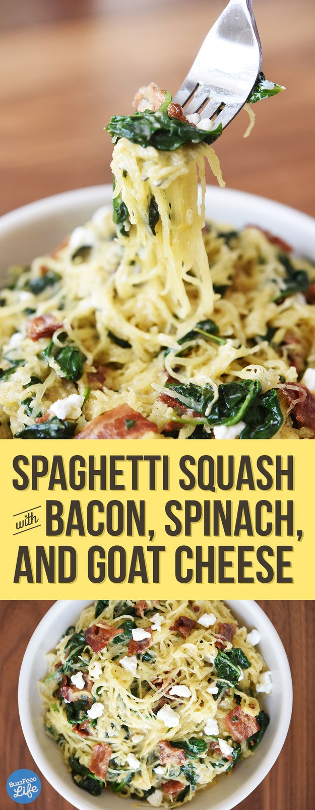 1. Spaghetti Squash with Bacon, Spinach, and Goat Cheese