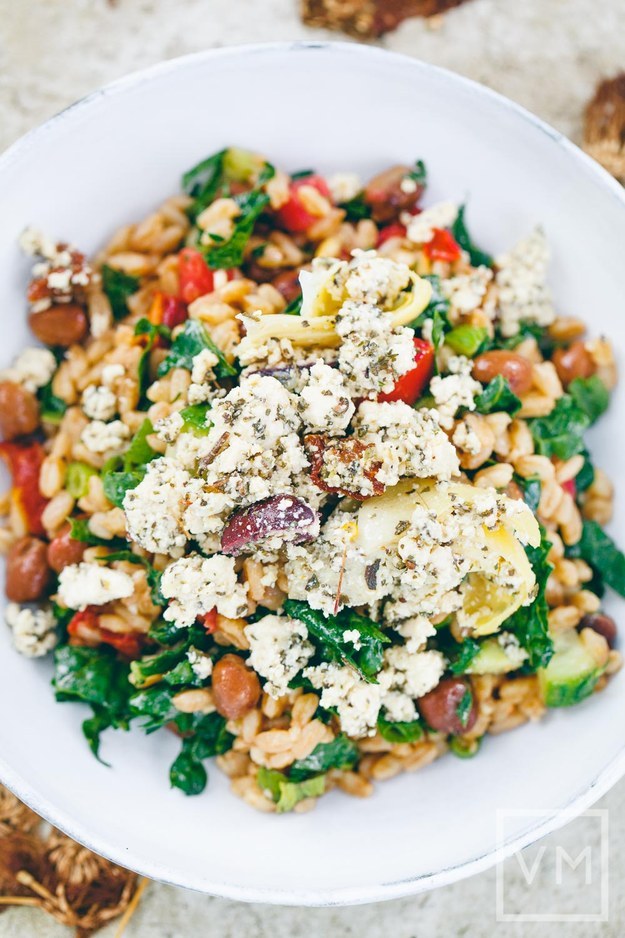 Farro Salad with Fava Beans and Vegan Feta