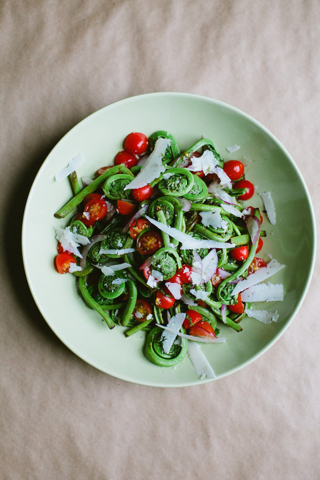 Fiddlehead Fern and Tomato Salad with Pecorino