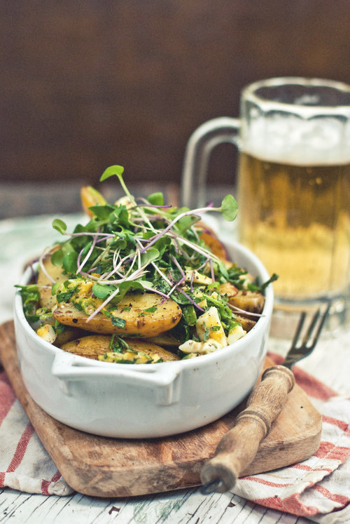 Roasted Onion and Fingerling Potato Salad with Chopped Egg and Herb Dressing