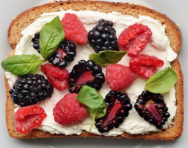 Berries and Basil and Cream Cheese Toast