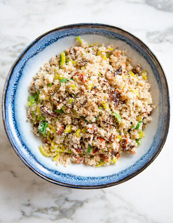 Cauliflower “Couscous” With Leeks and Sundried Tomatoes