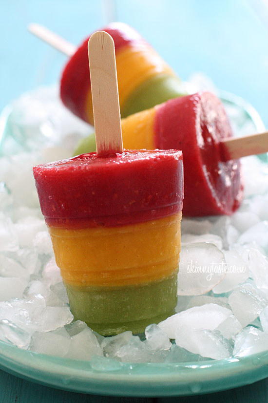 Frozen Mango, Kiwi, and Strawberry Pops