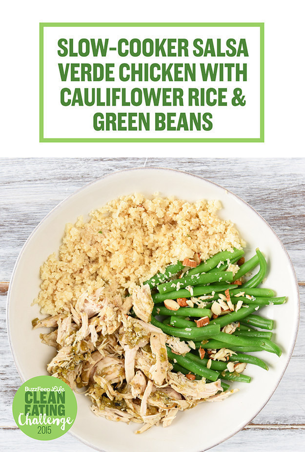 Slow-Cooker Salsa Verde Chicken with Cauliflower Rice &amp; Green Beans