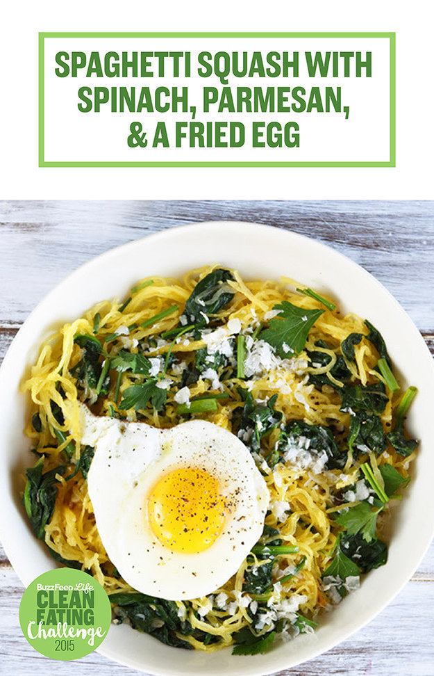 Spaghetti Squash with Spinach, Parmesan, and a Fried Egg