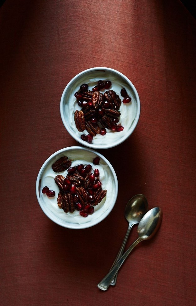 Spiced Candied Pecans and Pomegranate Yogurt Cups