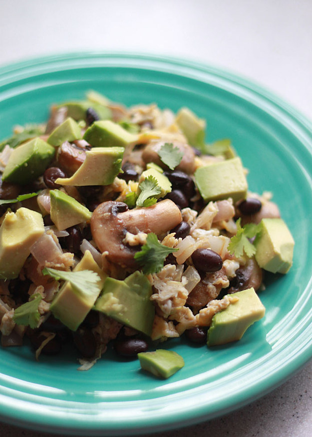 Black Bean, Mushroom, &amp; Avocado Breakfast Scramble