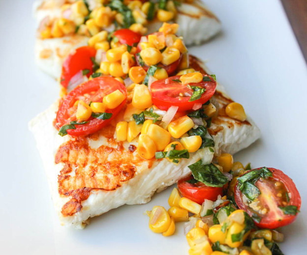 Grilled Halibut with Cherry Tomato and Corn Salsa