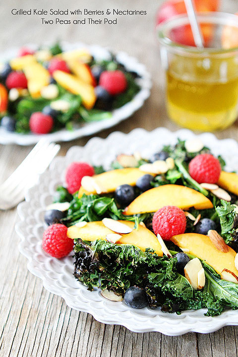Grilled Kale Salad with Berries and Nectarines