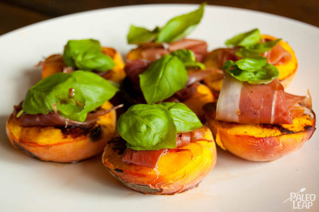 Grilled Peaches with Prosciutto and Basil