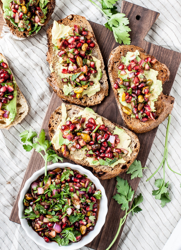 Pomegranate and Pistachio Relish on Avocado Toast