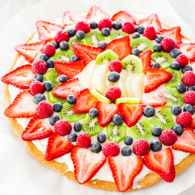This fruit pizza with cream cheese frosting.